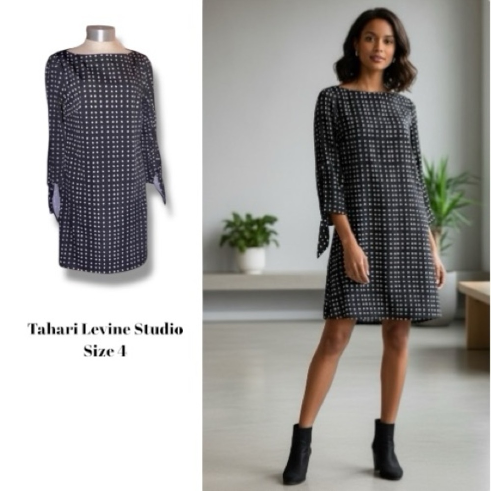 TAHARI ASL Dress Black & White Polka Dot Shift Chic Versatile Women’s Size 4
